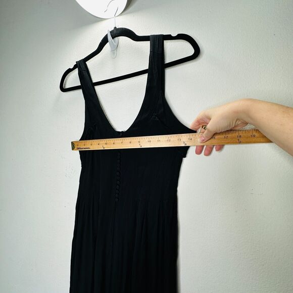 Taylor & Sage Black Semi-Sheer V Neck Button & Loop Front Wide Leg Jumpsuit S - Picture 14 of 16